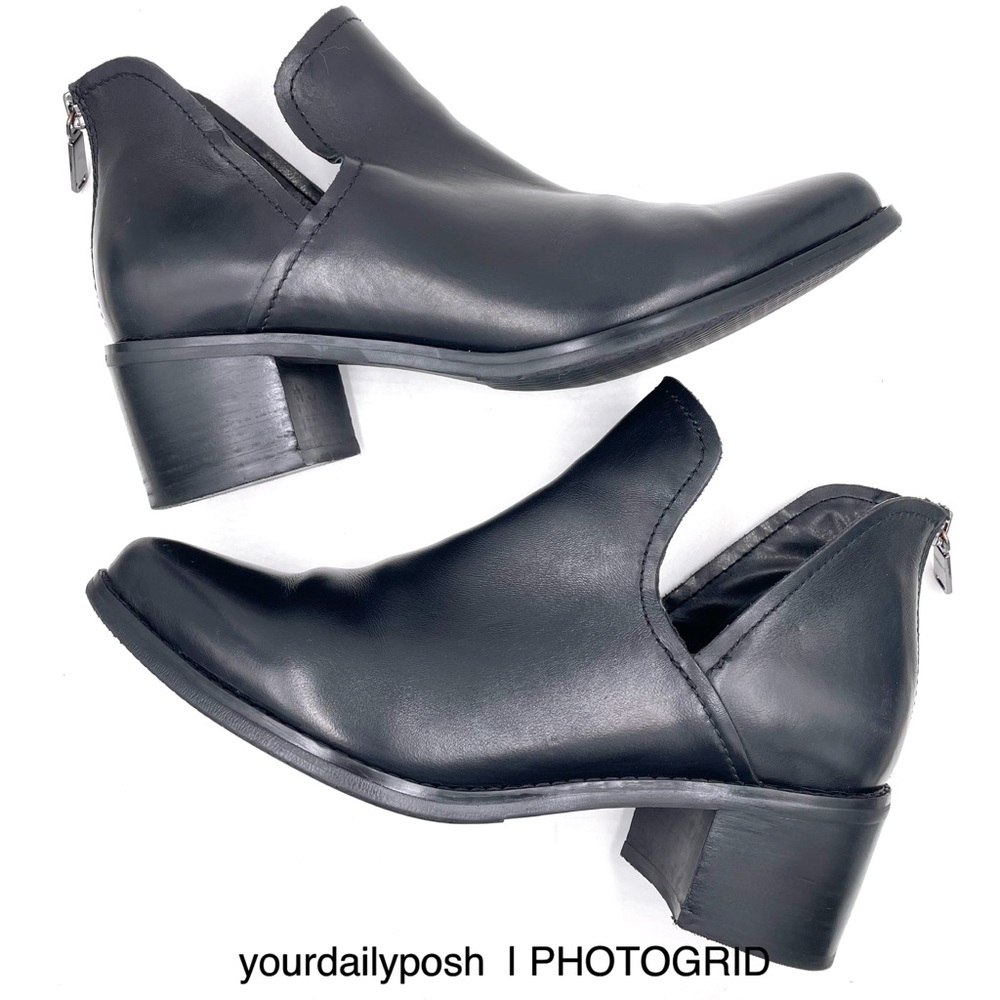 Blondo waterproof black leather Eliza notched block heel ankle boots women’s 9M